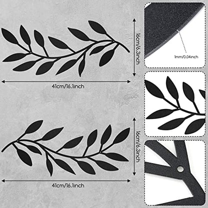 Zhengmy 2 Pcs Metal Tree Leaf Wall Art Vine Olive Branch Decor,Black - color: Black