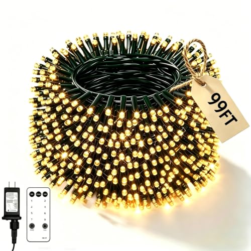 99ft 300 LED Warm White Christmas Fairy String Lights, Remote