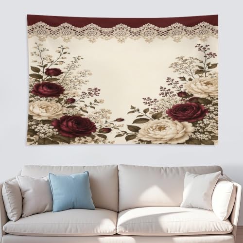Bgdfhk Floral Lace Border Decorative Wall Tapestry 60"x90", Soft Polyester Lightweight Tapestry Blanket for Bedroom Living Room Dorm Apartment Home Decor - color: Floral Lace Border, size: 90"L x 60"W