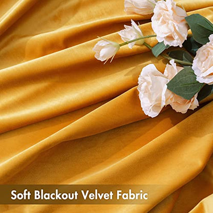 MIULEE Mustard Yellow Blackout Velvet Curtains Drapes 63 Inch Long 52"x63" - color: Mustard Yellow, size: 52"W x 63"L (Pack of 2)