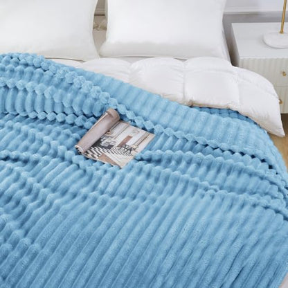 Taliska Ribbed Fleece Throw Blanket for Couch & Bed, Light Blue, 60"x80" - color: Light Blue, size: Throw(60"x80")