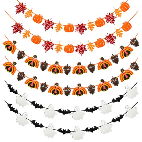 Fall Thanksgiving Garlands Halloween Banner Decorations for Home 6 Pcs
