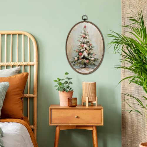 FLAWAFLOMA Rustic Christmas Tree Oval Canvas Wall Art Decor 8.6x11.4 Inch - color: Christmas-12