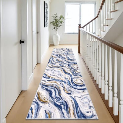 Yamaziot 2x8 Washable Modern Abstract Runner Rug Non-Slip for Hallways - color: Blue, size: 2x8ft