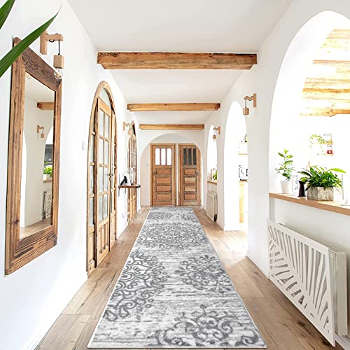 HEBE Hallway Runner Rug 2'x8', Washable Non Slip Kitchen Rug Runner - color: Grey, size: 2' x 8' (Rectangular)