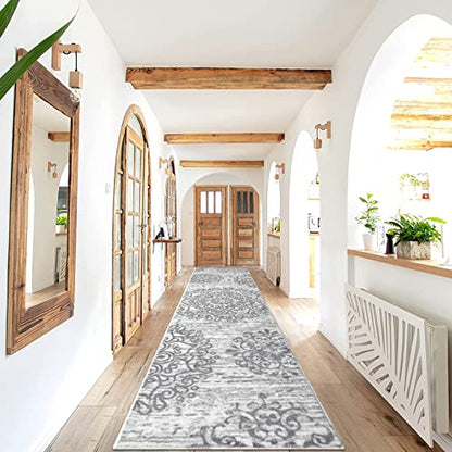 HEBE Hallway Runner Rug 2'x8', Washable Non Slip Kitchen Rug Runner - color: Grey, size: 2' x 8' (Rectangular)