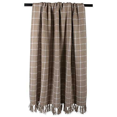 DII Transitional Checked Plaid Woven Throw, 50x60, Stone - color: Stone, size: 50x60"