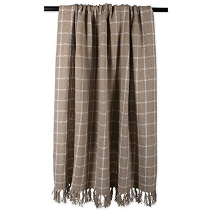 DII Transitional Checked Plaid Woven Throw, 50x60, Stone - color: Stone, size: 50x60"