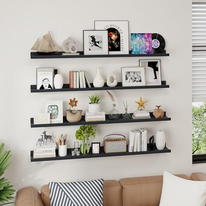Axeman Picture Ledge Shelf, 48 Inch Black Floating Shelves Set of 4 - color: Black, size: 48 Inch