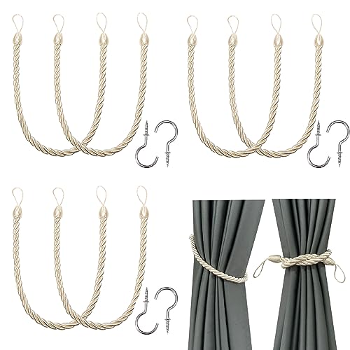 BEL AVENIR Curtain Tiebacks Ropes Tie-Backs,Handmade Holdbacks(Beige,6P) - color: Beige, size: 6pack