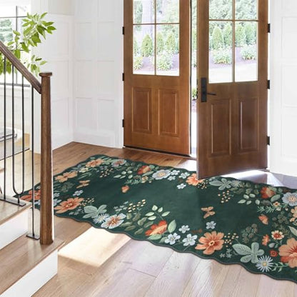 Lahome Floral Hallway Runner, 2X6 Kitchen Washable Runner Rug Non-Slip - color: Dark Green, size: 2' x 6'(Runner)