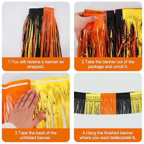 BEISHIDA Gold Orange Black Fringe Garland Banner Wall Tinsel Foil Streamers - color: Gold Orange Black