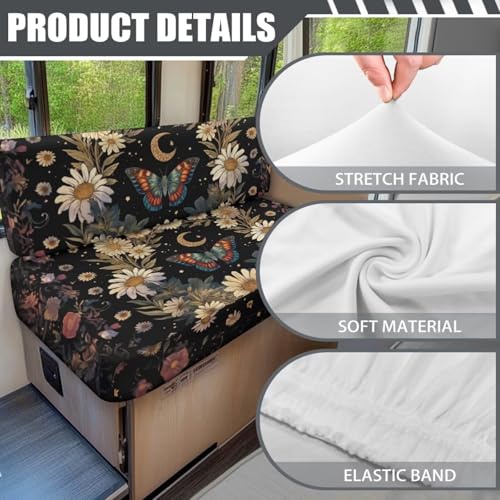 Butterfly Daisy Moon RV Dinette Cushion Covers 2 Pcs Waterproof Camper Cushion Slipcover Stretch Sofa Furniture Protector Include1 Backrest Covers and 1 Bench Covers - color: Butterfly Daisy Moon