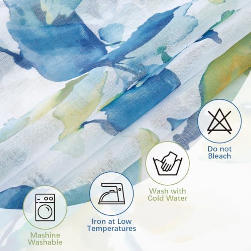 Farmhouse Sheer Curtains 96 Inch Length for Living Room 2 Panels - color: Leaf | Blue, size: 50"W x 96"L (Pack of 2)