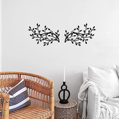 Metal Tree Leaf Wall Decor, Olive Branch Art Bed Hanging Sculptures. - color: Olive Branch-Black