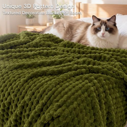 PHF Soft Cozy Fleece Blanket Twin, 340GSM Lightweight Warmth, Olive Green - color: Olive Green, size: Twin(66"x90")