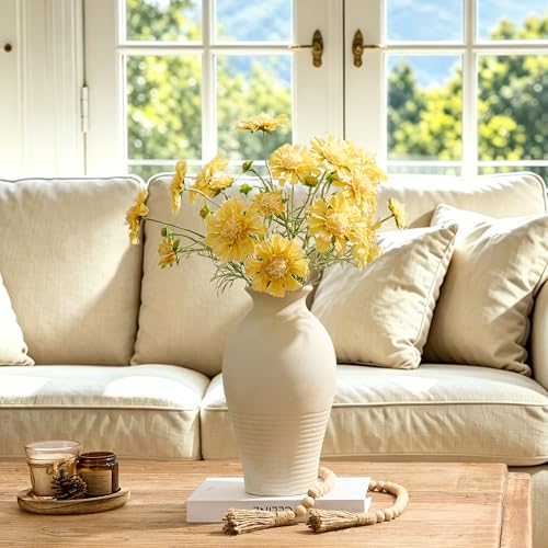 Ceramic Flower Vase Home Decor,11inches Large Farmhouse Table Vases - color: Off White-11inches
