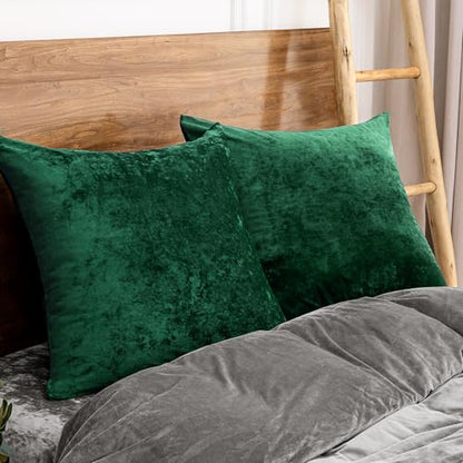 PHF Truly Velvet Euro Shams 26" x 26", Emerald Green, No Insert, 2 Pack - color: Emerald Green, size: 26" x 26" (Pack of 2)