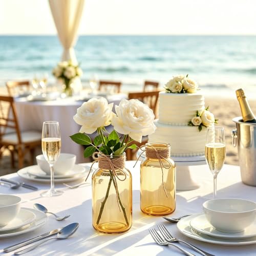 6Pack Mason Jars for Centerpiece Glass Flower Bud Vase Gold Vases - color: Gold