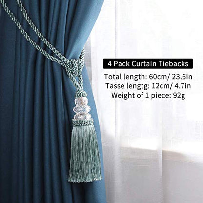 BEL AVENIR 4 Pack Curtain Tiebacks Hand-Woven Holdbacks Tassels Tiebacks - color: Blue, size: 4 Pack