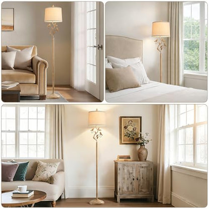 63" Farmhouse Floor Lamp for Living Room Bedroom with Iron Bird Leaf - color: Earth Yellow