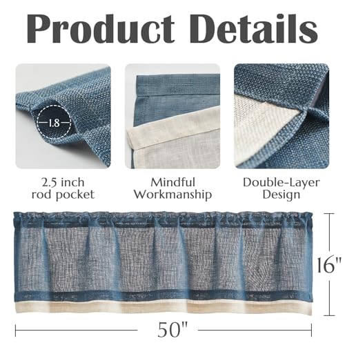 jinchan Kitchen Valance Curtain Double Layers, 50x16, 1 Panel, Blue Gray - color: Double Layer | Blue Gray, size: 50"W x 16"L (Pack of 1)