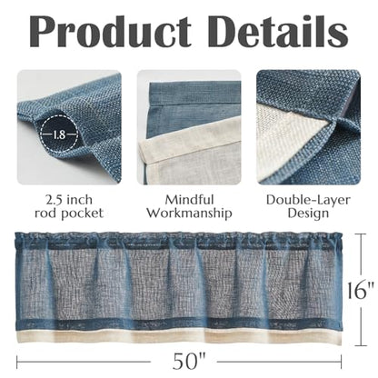 jinchan Kitchen Valance Curtain Double Layers, 50x16, 1 Panel, Blue Gray - color: Double Layer | Blue Gray, size: 50"W x 16"L (Pack of 1)