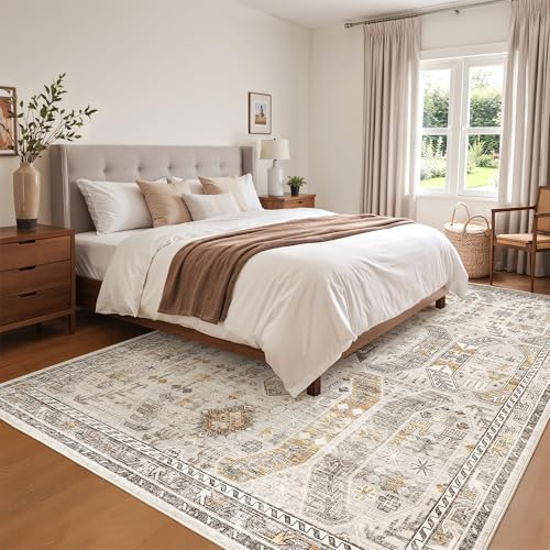befbee 6x9 Washable Area Rug, Non Slip Rug for Living Room Brown - color: Brown/Gold, size: 6' x 9' (Rectangular)