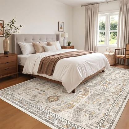 befbee 6x9 Washable Area Rug, Non Slip Rug for Living Room Brown - color: Brown/Gold, size: 6' x 9' (Rectangular)
