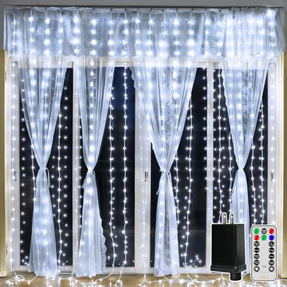 Ollny Curtain Lights 300LED 9.8ftx9.8ft, Connectable IP67 Waterproof - color: Cool White, size: 9.8 ft