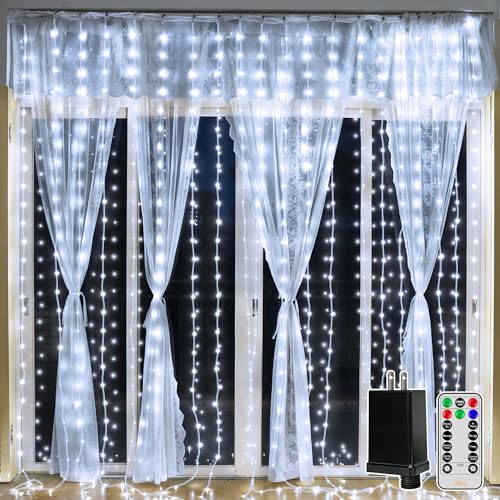 Ollny Curtain Lights 300LED 9.8ftx9.8ft, Connectable IP67 Waterproof - color: Cool White, size: 9.8 ft