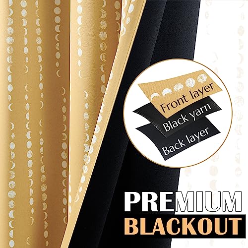 jinchan Boho Blackout Curtains 63 Inch Length Moon Phase Printed Drapes - color: Luna | Mustard Yellow, size: 52"W x 63"L (Pack of 2)