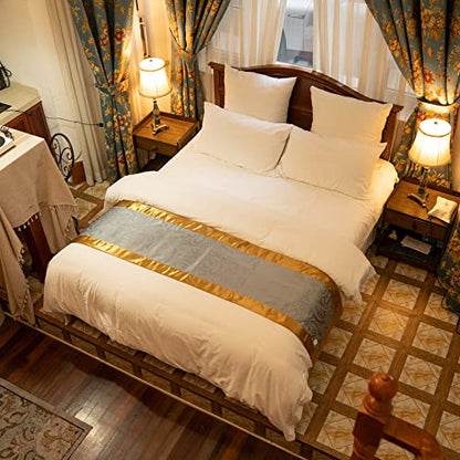 OSVINO Jacquard Bed Scarf Luxury Microfiber Bedding Protector Slipcover Smooth Comfort Bedroom Guestroom Inn Decor, Golden 210X50cm for 150cm Bed - size: Full/Queen