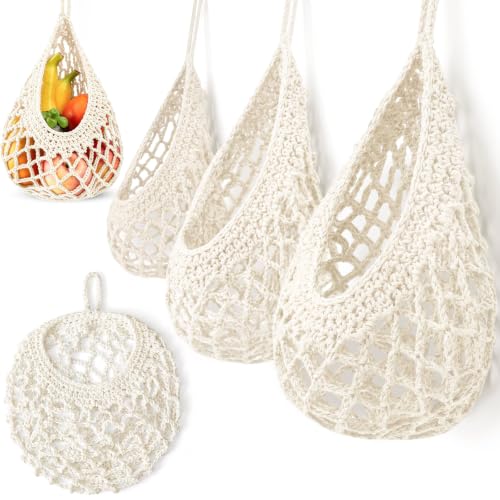 Honeydak 3 Hanging Baskets, Cream, Open Mesh Teardrop - color: Cream, style: Open Mesh Teardrop