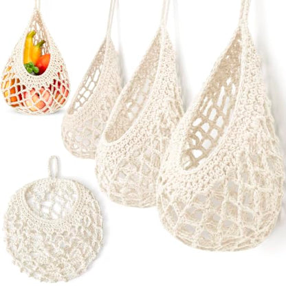 Honeydak 3 Hanging Baskets, Cream, Open Mesh Teardrop - color: Cream, style: Open Mesh Teardrop