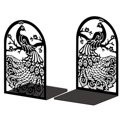 Peacoblue 5.3"x4.3"x7.9" Metal Bookends, Heavy Duty Book Ends for Shelves - style: Peacock