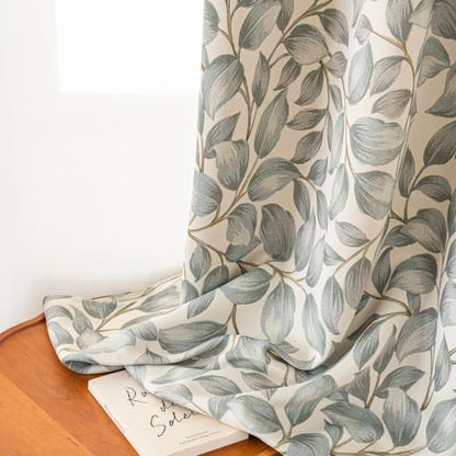 Sage Green Leaf Blackout Curtains 54 Inch Length - color: Sage Green Leaf, size: 52"W x 54"L (Pack of 2)