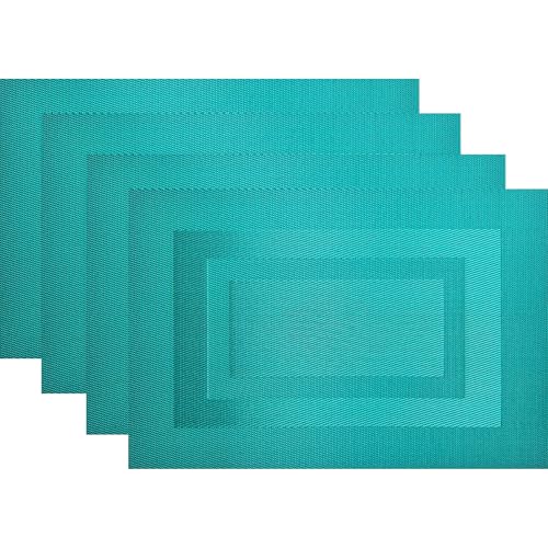 PIGCHCY Placemats Washable Vinyl Woven Table Mats,Elegant Durable Placemats for Dining Table Set of 4 (18 x 12 inches, Turquoise Blue) - color: Box: Turquoise Blue, size: 4 Placemats