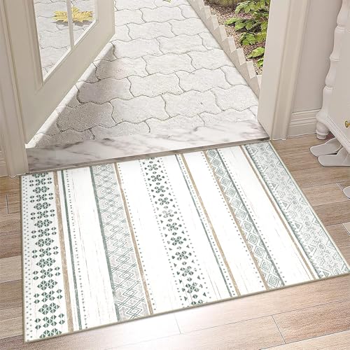 2x3 Washable Area Rugs for Living Room Boho Bathroom Rug Green/Brown - color: Green/Brown, size: 2' x 3' (Rectangular)