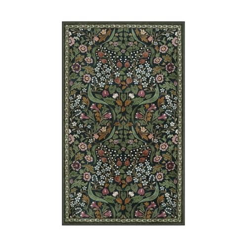 Lahome Olive Green Botanical Rug, 3x5 Washable Floral Entryway Rug - color: Green, size: 3' x 5'
