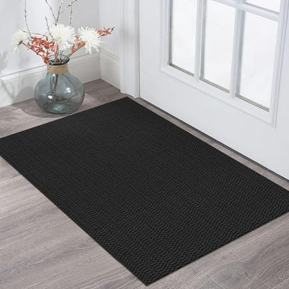 KOZYFLY 2x3 Washable Entryway Rug, Non Slip Woven Door Mat, Black/Grey - color: Black/Charcoal Grey, size: 2' x 3' (Rectangular)