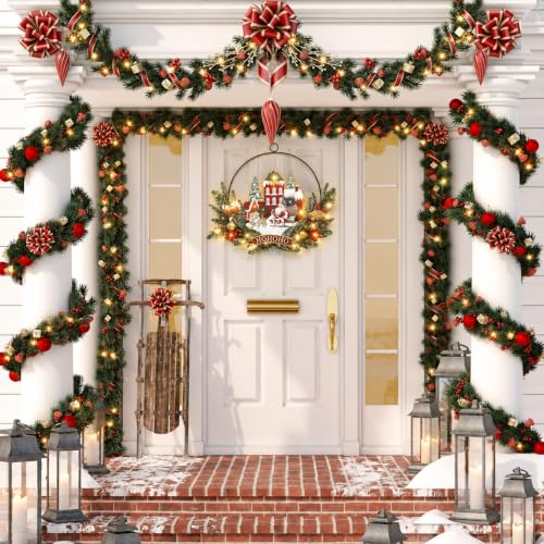 Pre-Lit Christmas Wreath for Front Door, Lighted Witch with 6H On/18H Off - color: Santa Claus-warm White