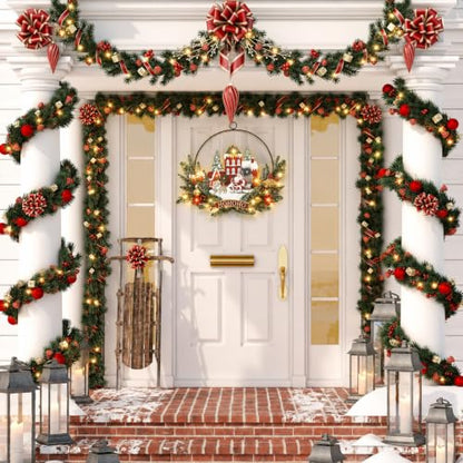 Pre-Lit Christmas Wreath for Front Door, Lighted Witch with 6H On/18H Off - color: Santa Claus-warm White