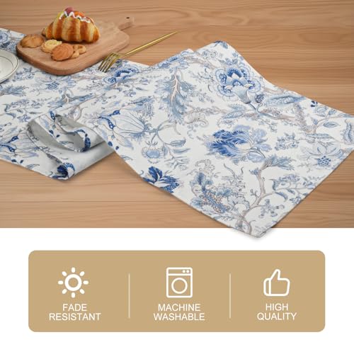 Snycler 13x108 Inch Table Runners White Blue Bird Flower Table Runner Modern Elegant Luxury Farmhouse Geometric Chinoiserie Table Center White Linen Decor for Home Dining Party Entrance - color: Chinoiserie #2, size: 13" x 108"