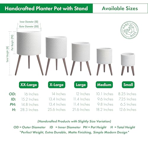 D'vine Dev Planter Pot with Wood Stand, 12 in, Matte White, 88-Z-C-1 - color: Matte White, size: Large