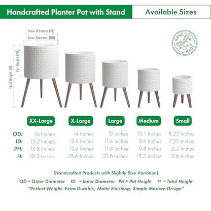 D'vine Dev Planter Pot with Wood Stand, 12 in, Matte White, 88-Z-C-1 - color: Matte White, size: Large