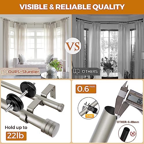 HOTOZON Double Bay Window Curtain Rods 36 to 72 Inches(Center Rod), Silver - color: Antque Silver