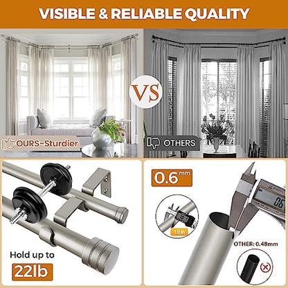 HOTOZON Double Bay Window Curtain Rods 36 to 72 Inches(Center Rod), Silver - color: Antque Silver