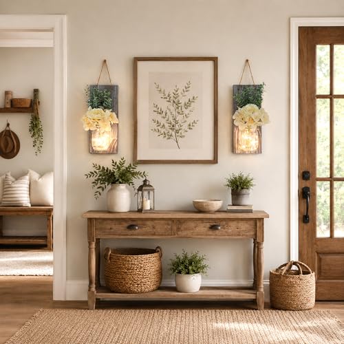 Modern Farmhouse Wall Decor Set of 2, Rustic Grey - color: 13.4"H Grey + Rose