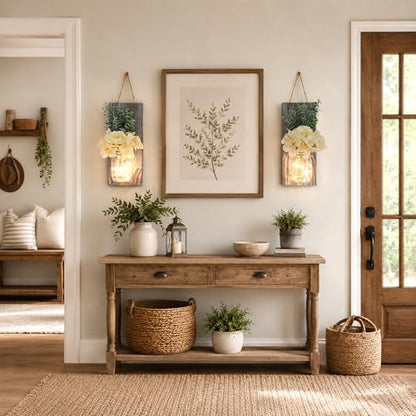 Modern Farmhouse Wall Decor Set of 2, Rustic Grey - color: 13.4"H Grey + Rose